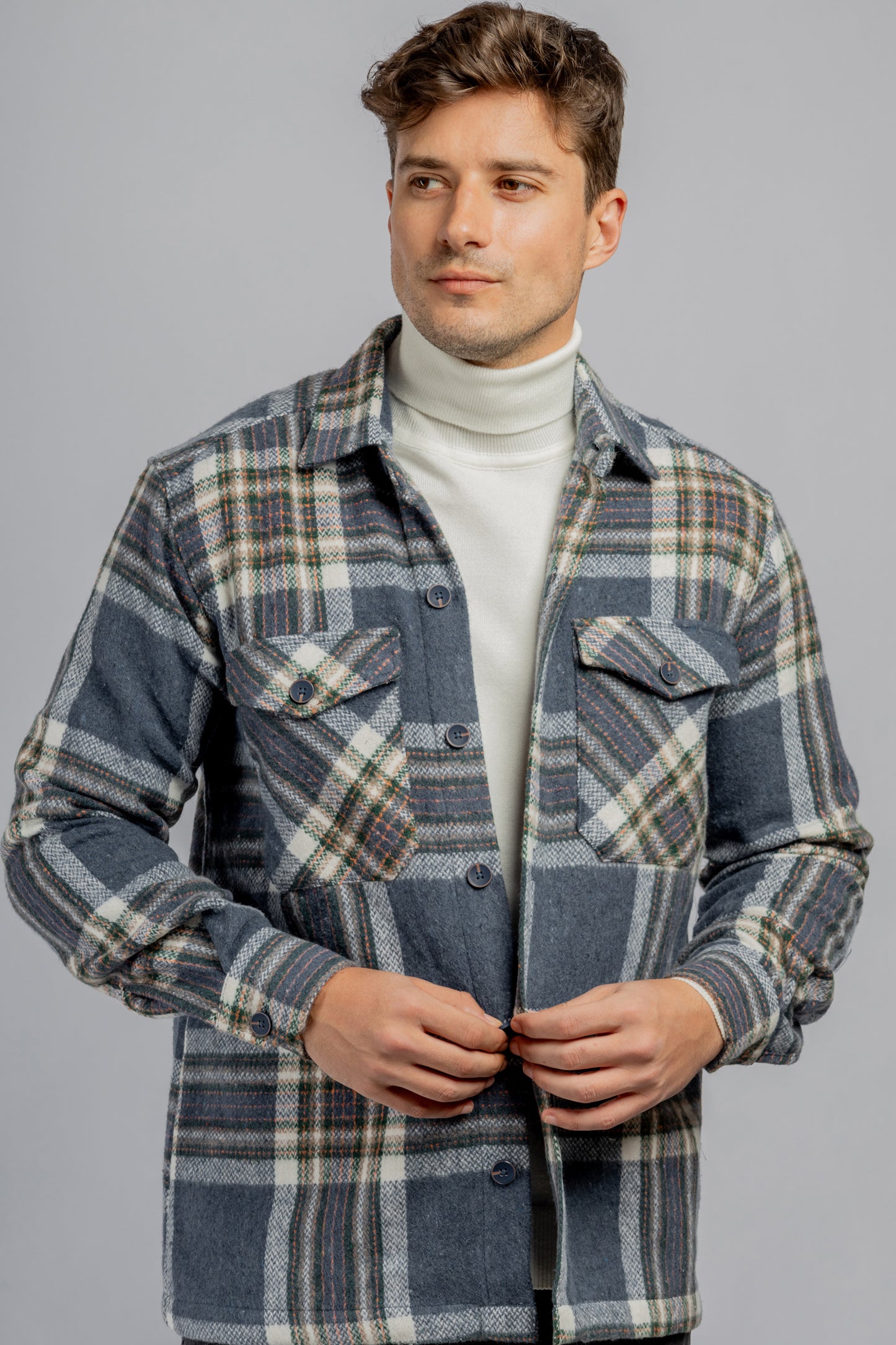 Navy Checkered Overshirt