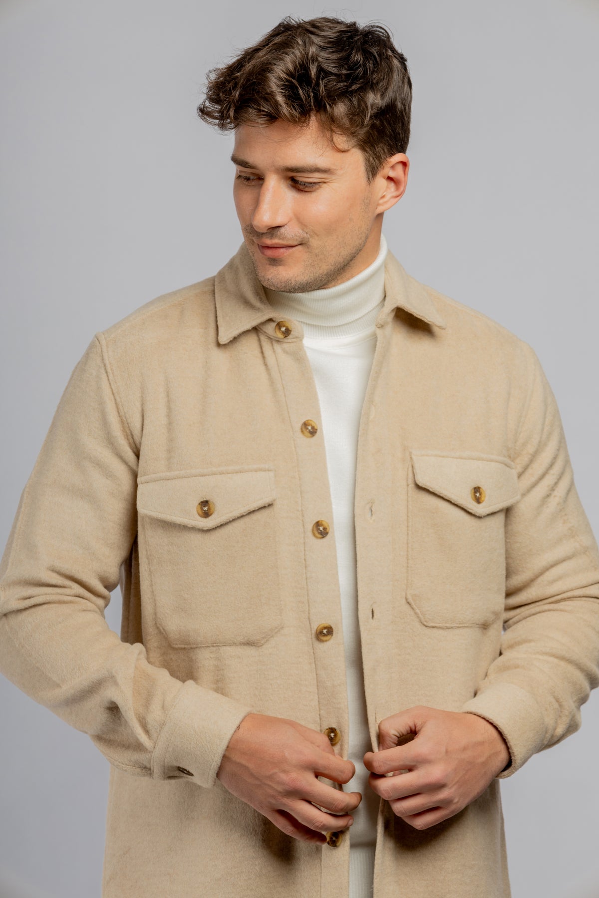 Beige Plain Overshirt