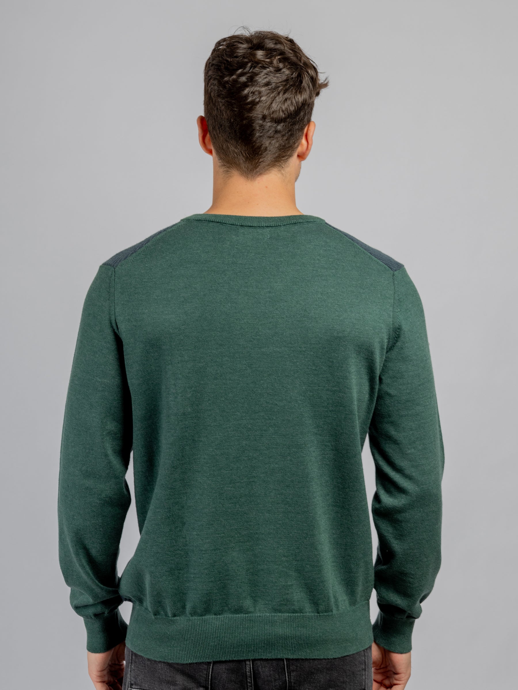 Olive Green  V-Neck cotton jacquard pullover