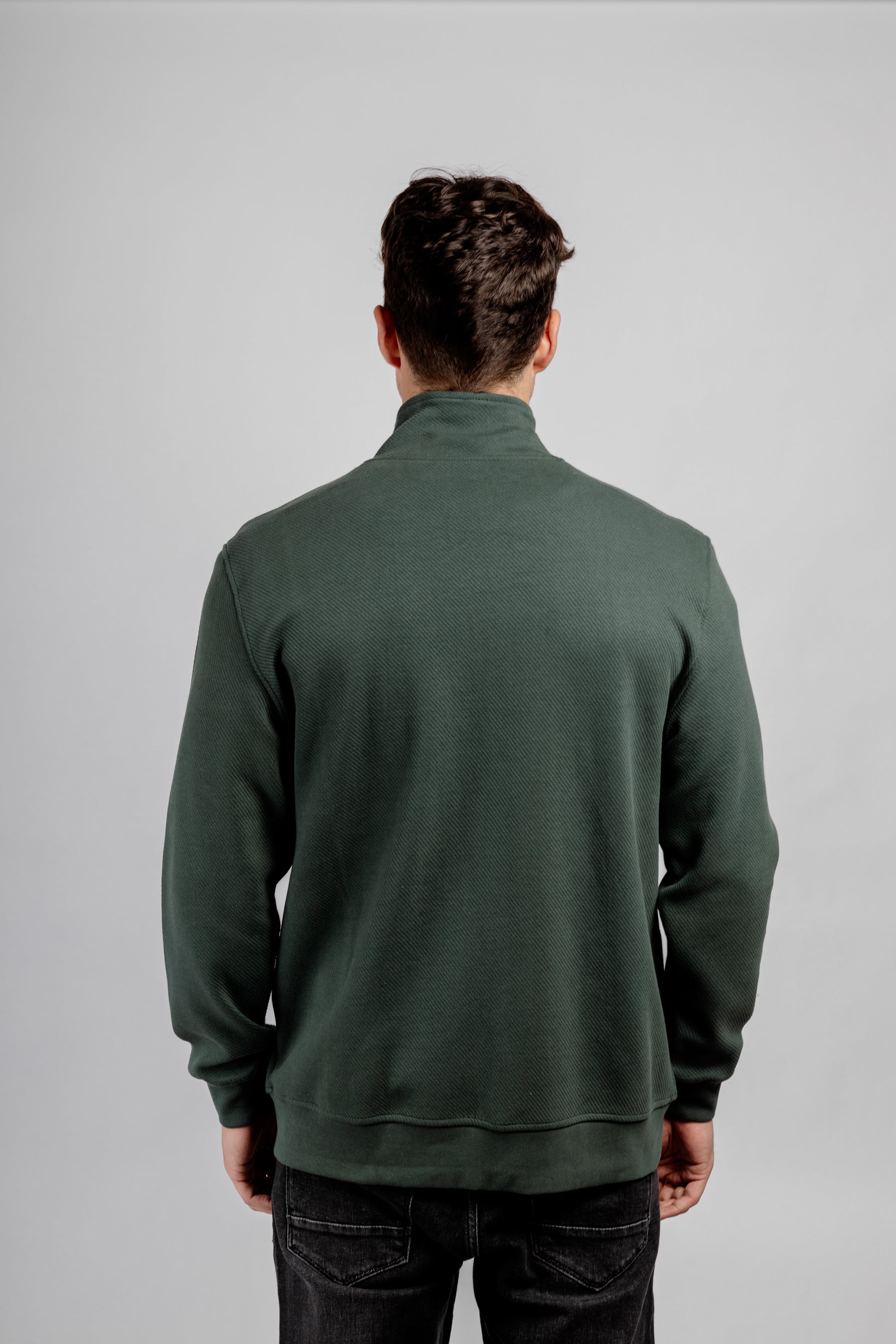 Olive Full Zipper Cotton Mock Polo Neck Sweatshirt