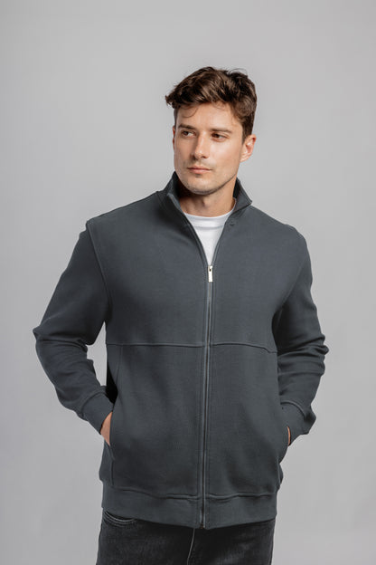 Iron Full Zipper Cotton Mock Polo Neck Jacket