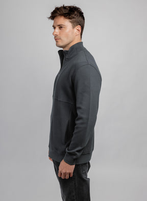 Iron Full Zipper Cotton Mock Polo Neck Sweatshirt