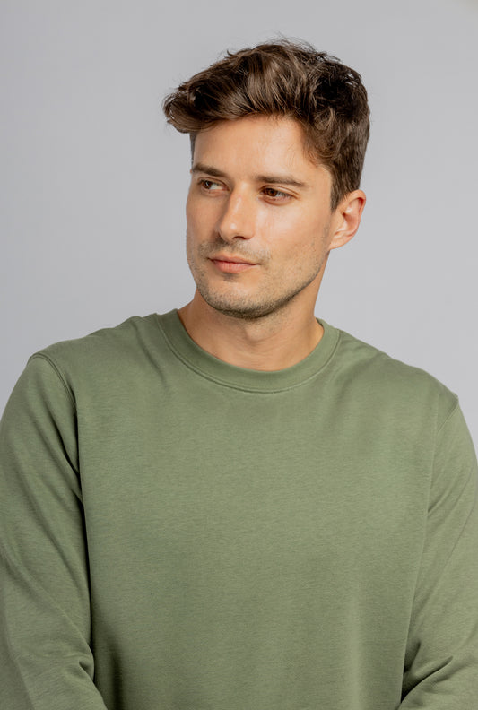 Olive crew neck cotton sweatshirt