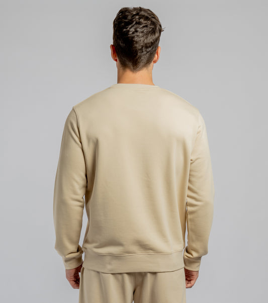 Beige crew neck cotton sweatshirt