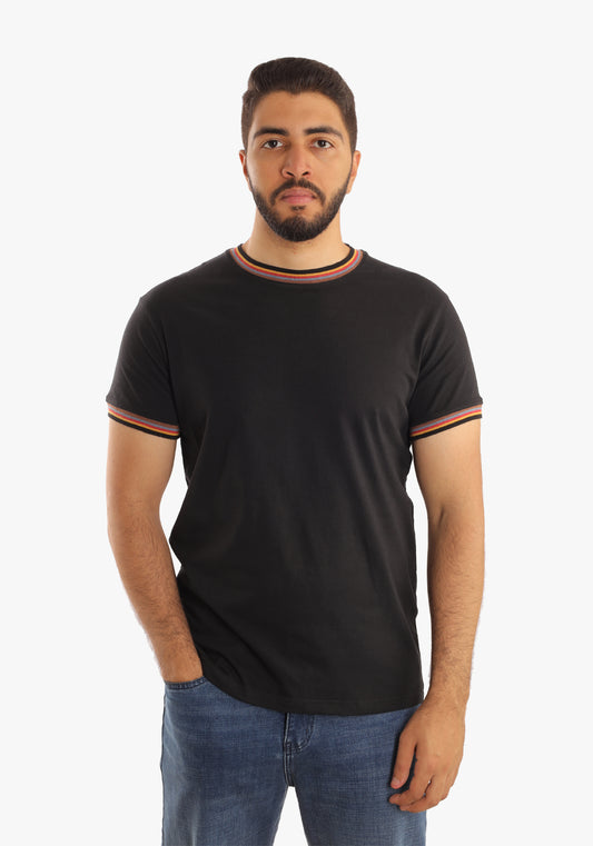 Black Basic Plain T-shirt with a Trico Collar