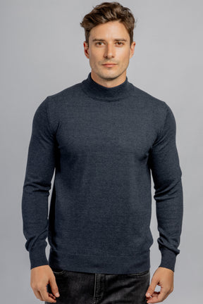 Dark Navy Half Collar Cotton Basic Plain Pullover