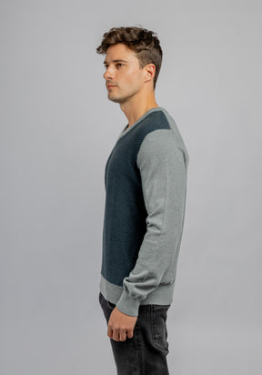 Dark Blue V-Neck cotton jacquard pullover