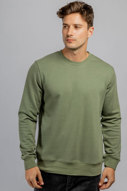 Olive crew neck cotton sweatshirt