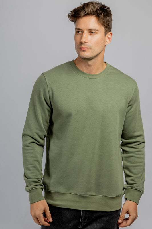 Olive crew neck cotton sweatshirt