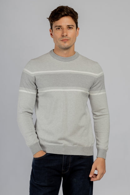 Light grey striped crewneck pullover