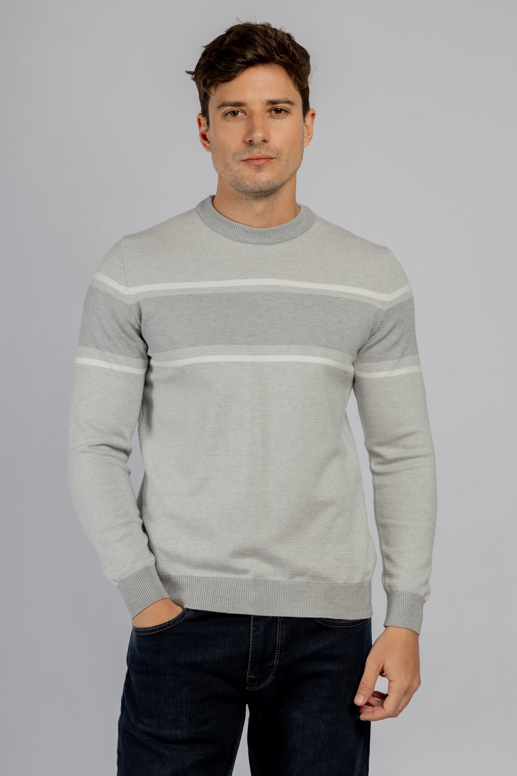 Light grey striped crewneck pullover