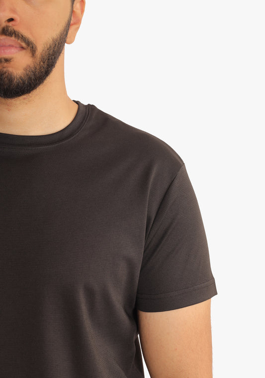 Black Jacquard Round Neck T-Shirt