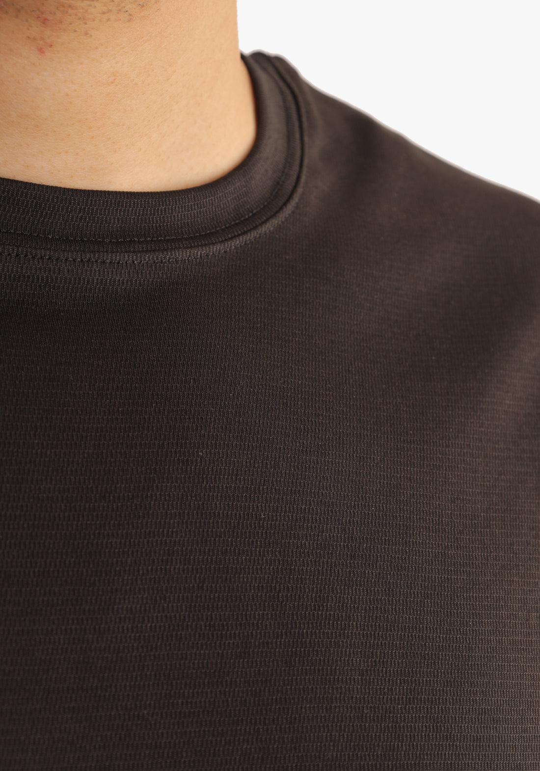 Black Jacquard Round Neck T-Shirt