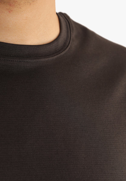 Black Jacquard Round Neck T-Shirt