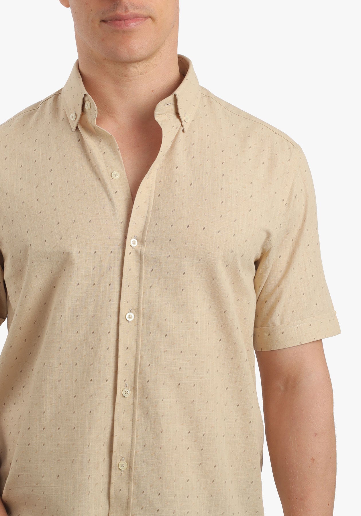 Printed Linen Look Short Sleeves Shirt