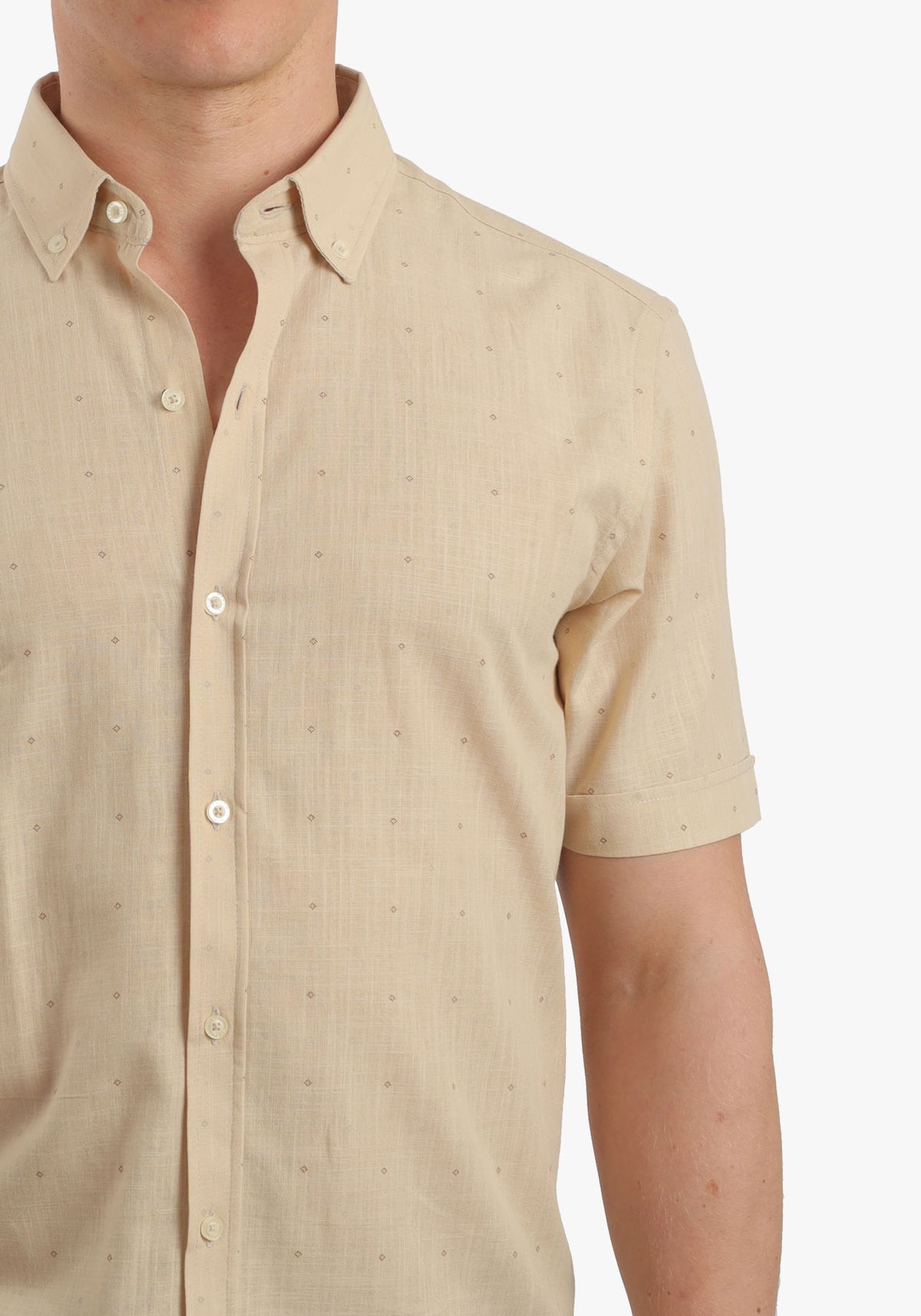 Printed Linen Look Short Sleeves Shirt