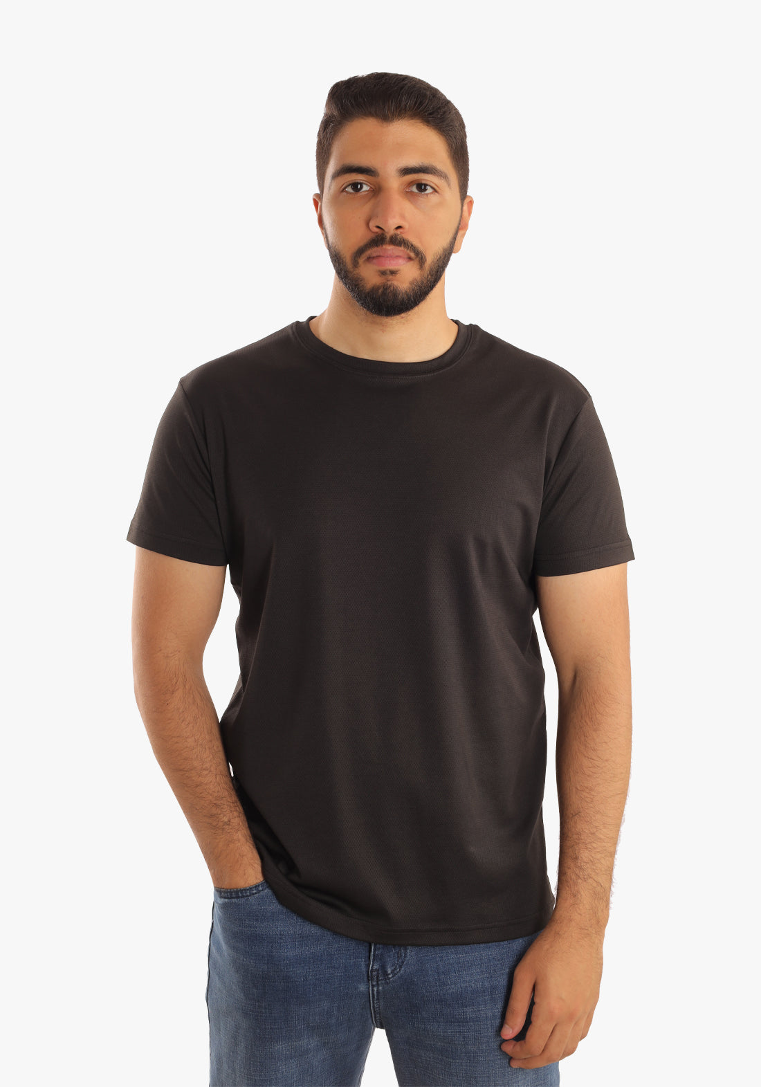 Black Jacquard Round Neck T-Shirt