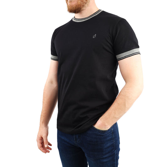 Black basic short sleeve T-shirt  with a Trico collar