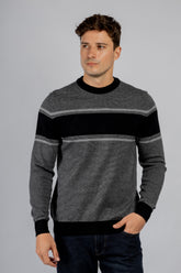 Black striped crewneck pullover