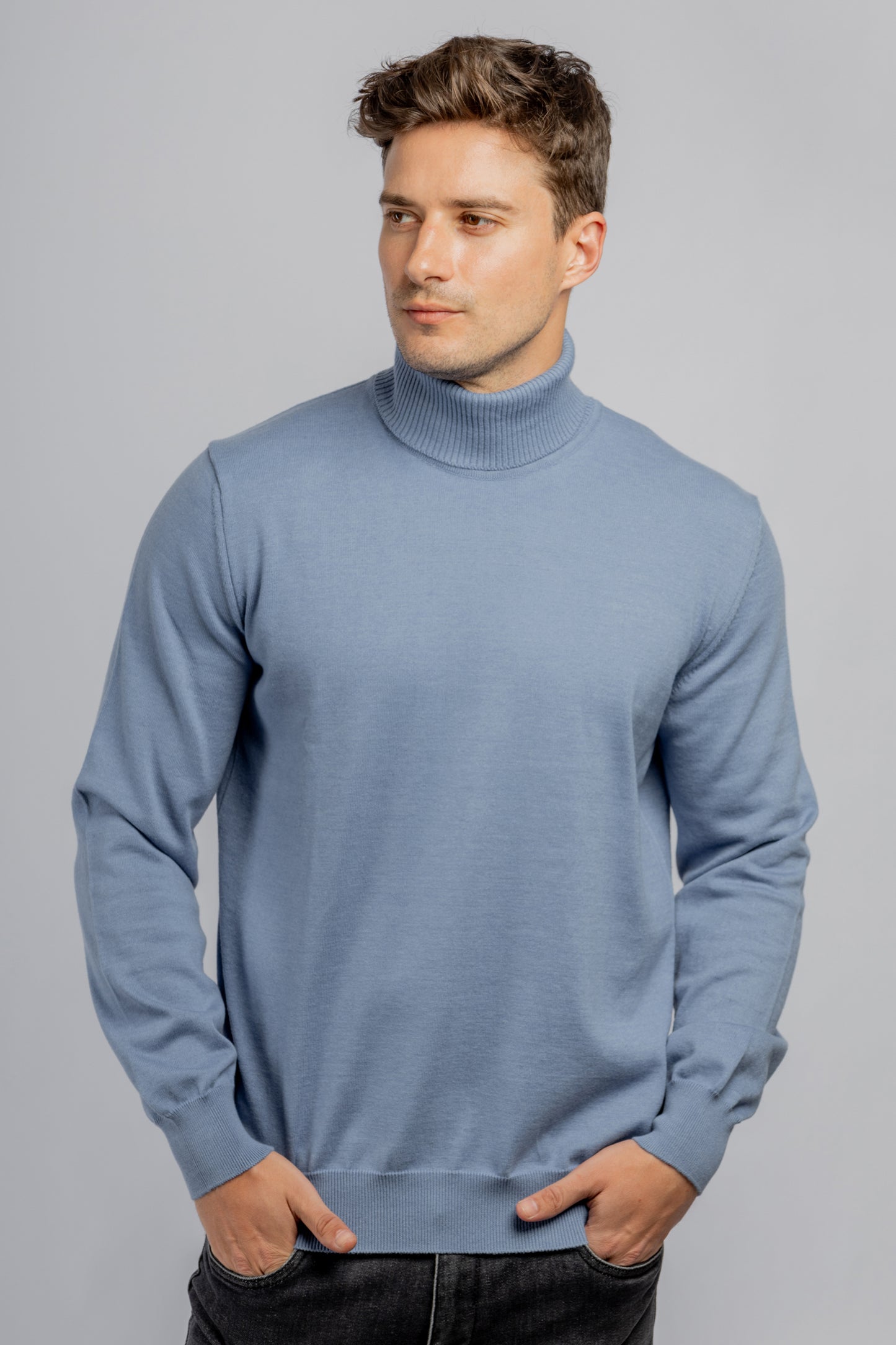 Baby blue cotton high collar pullover