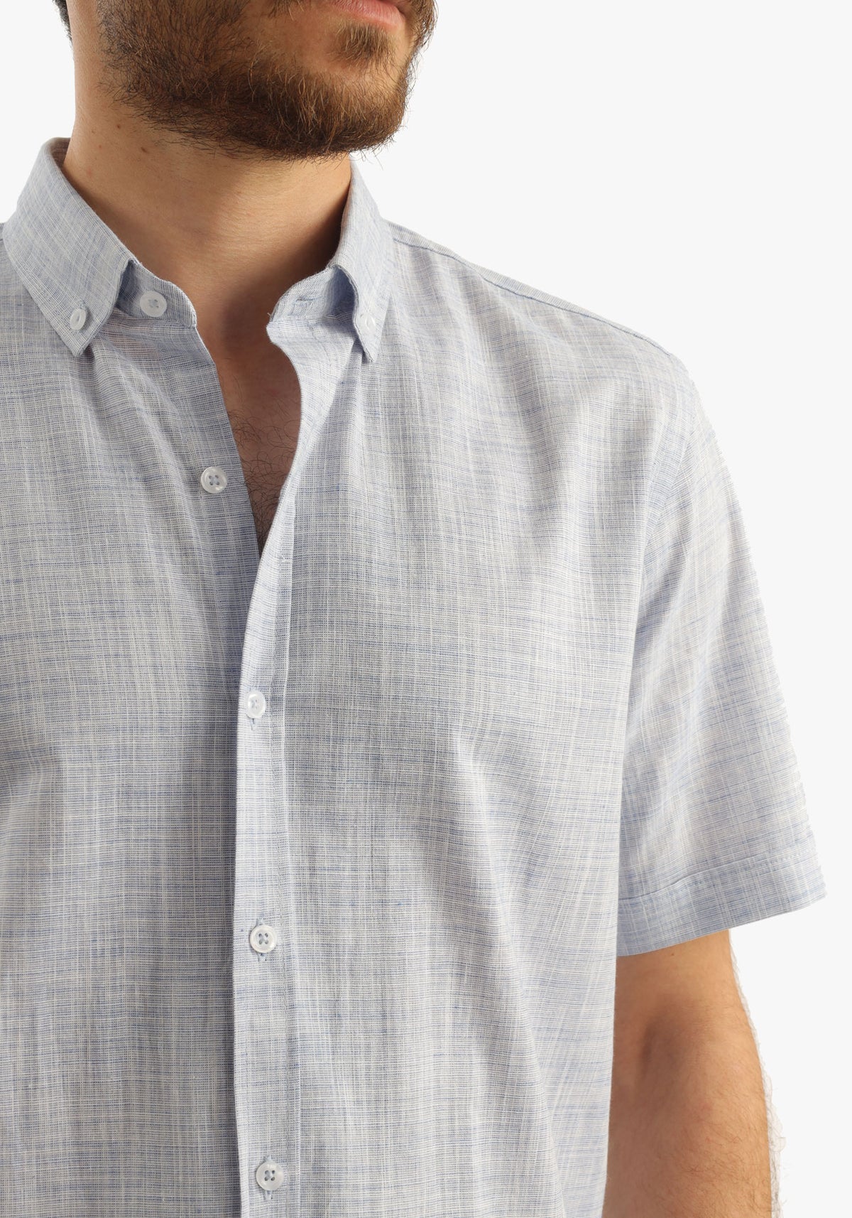 Navy Linen Look Short Sleeves Shirt