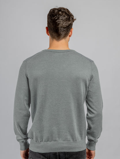 Dark Blue V-Neck cotton jacquard pullover