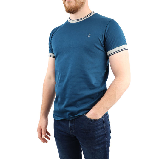 Petrol basic short sleeve T-shirt  with a Trico collar