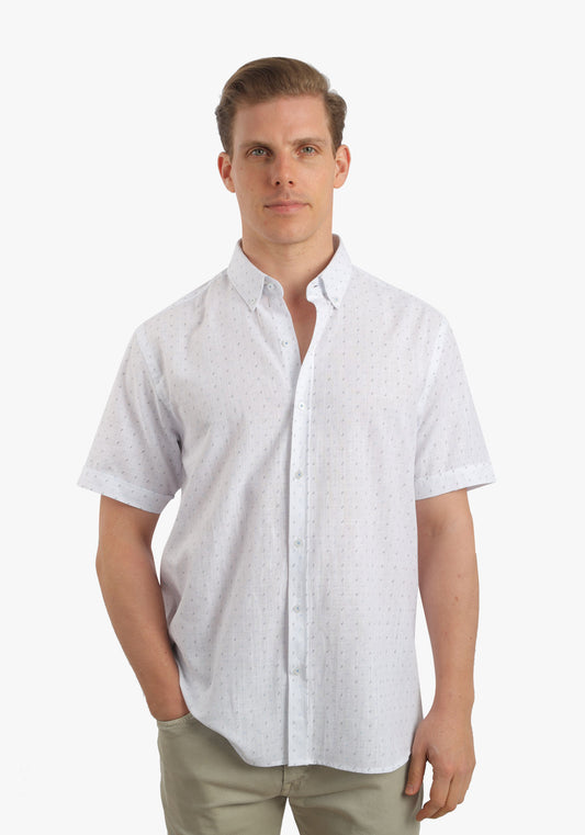 Printed Linen Look Short Sleeves Shirt