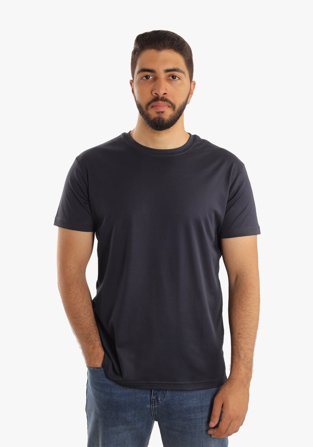 Navy Jacquard Round Neck T-Shirt