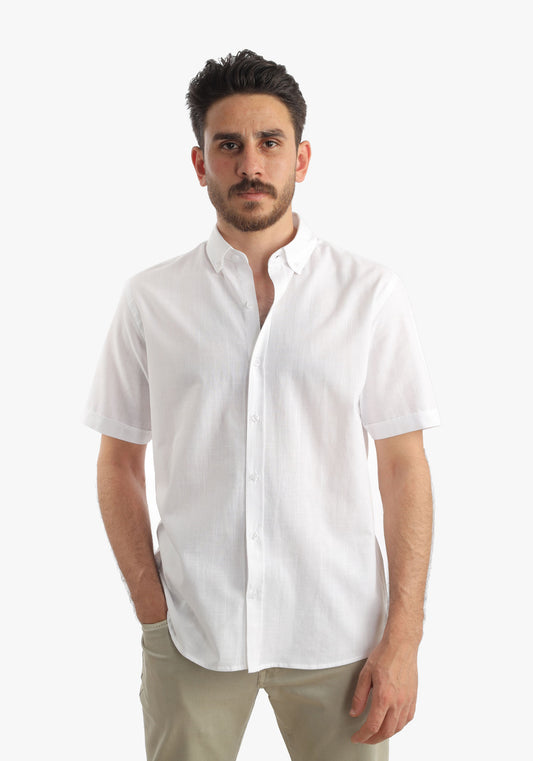 White Linen Look Short Sleeves Shirt