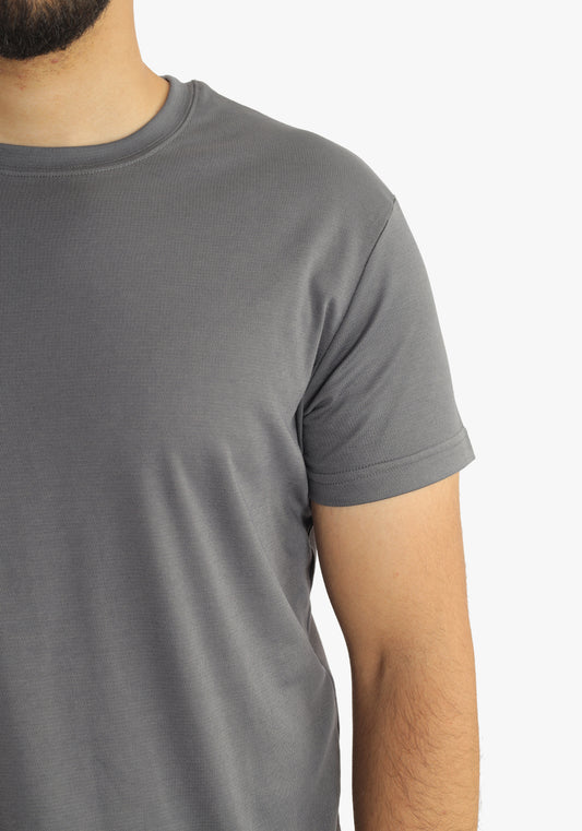Grey Jacquard Round Neck T-Shirt