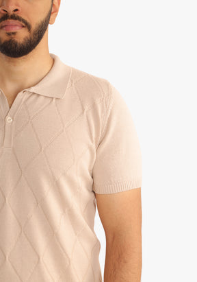 Patterned Trico Polo Beige