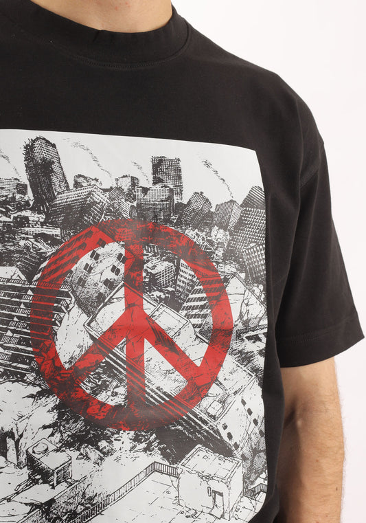 Black Peace Print Oversize T-shirt