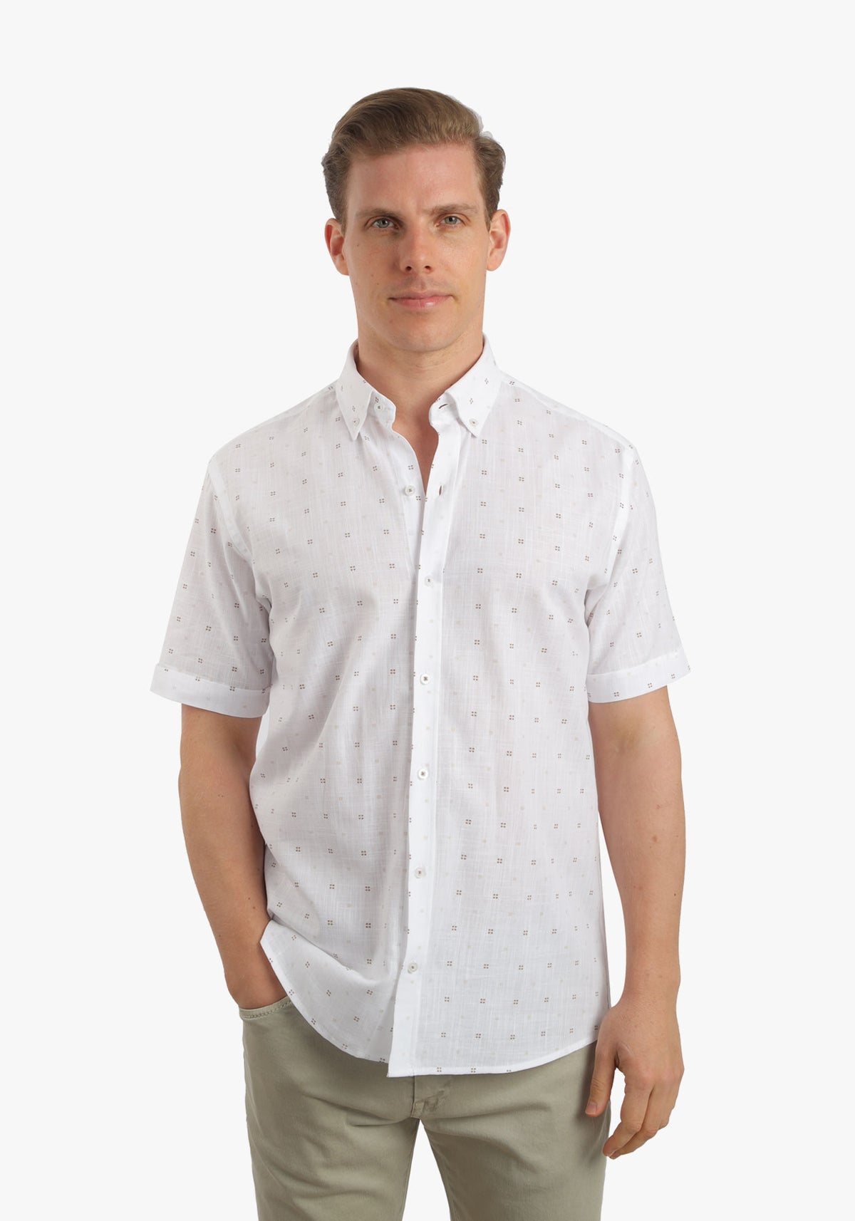 Printed Linen Look Short Sleeves Shirt