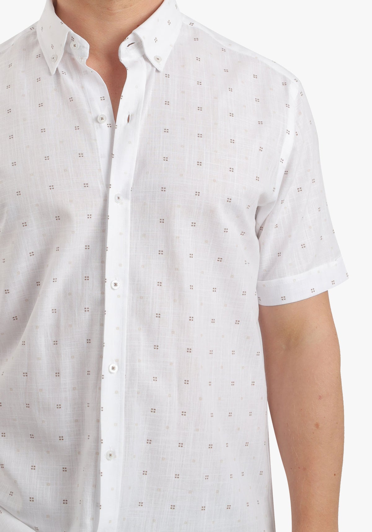 Printed Linen Look Short Sleeves Shirt