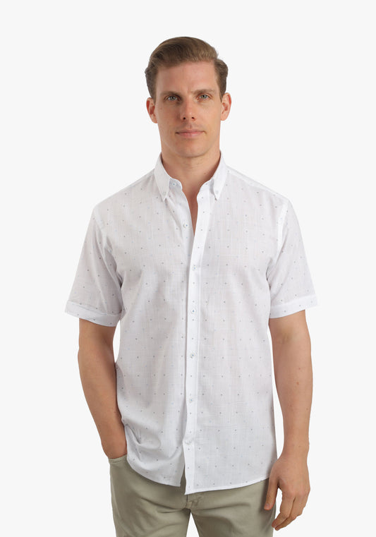 Printed Linen Look Short Sleeves Shirt