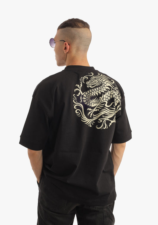 Black Dragon Print Oversize T-shirt