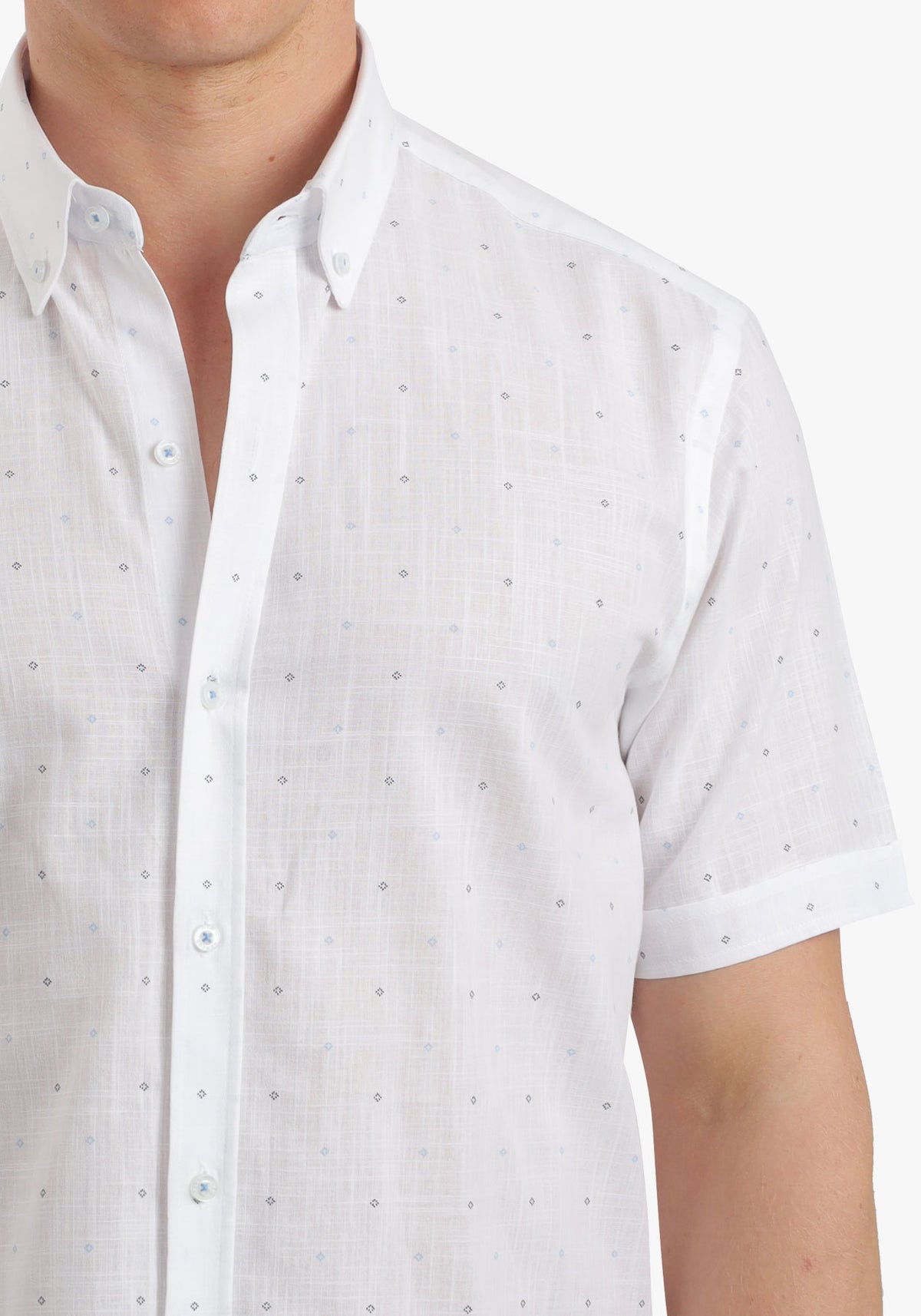 Printed Linen Look Short Sleeves Shirt