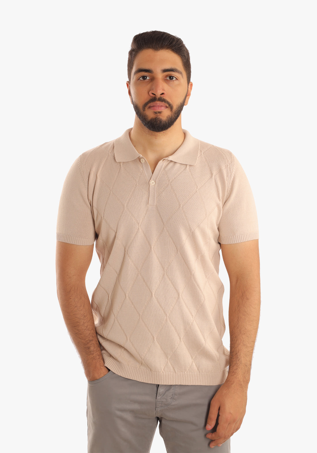 Patterned Trico Polo Beige
