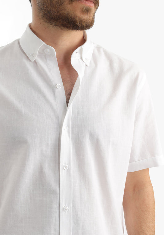 White Linen Look Short Sleeves Shirt