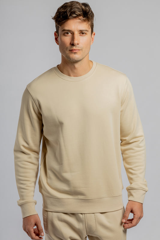 Beige crew neck cotton sweatshirt