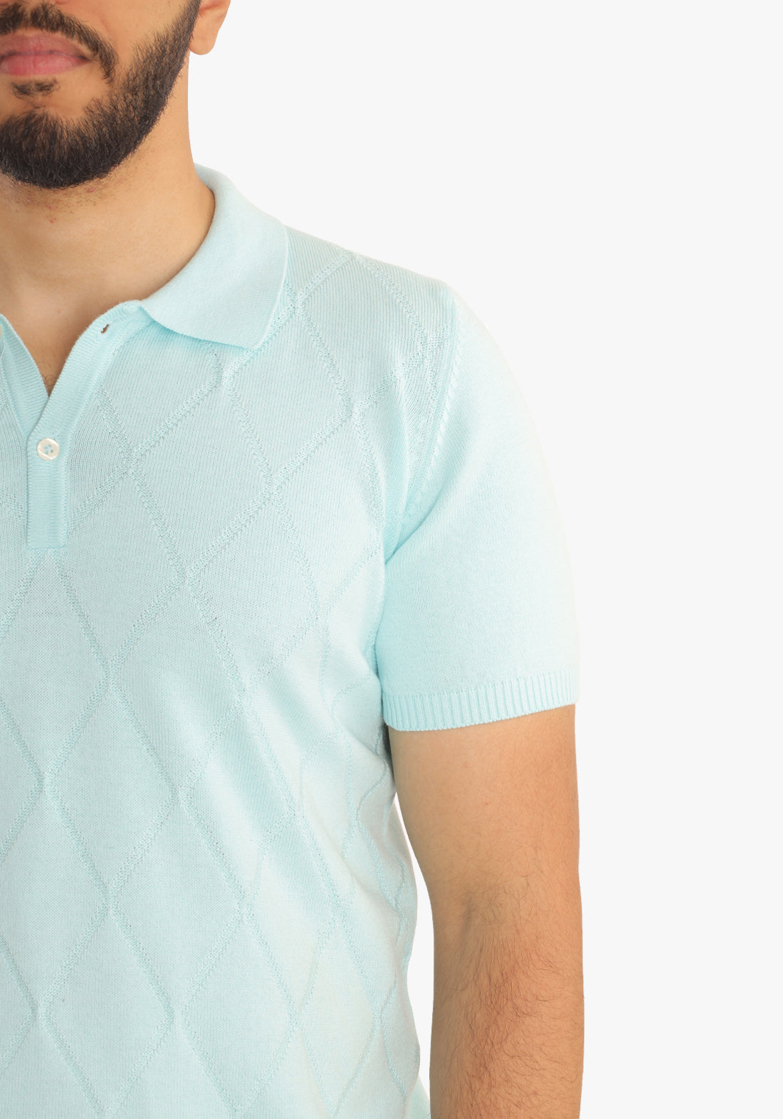 Patterned Trico Polo Turquoise