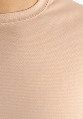 Beige Basic Jacquard Round Neck T-Shirt