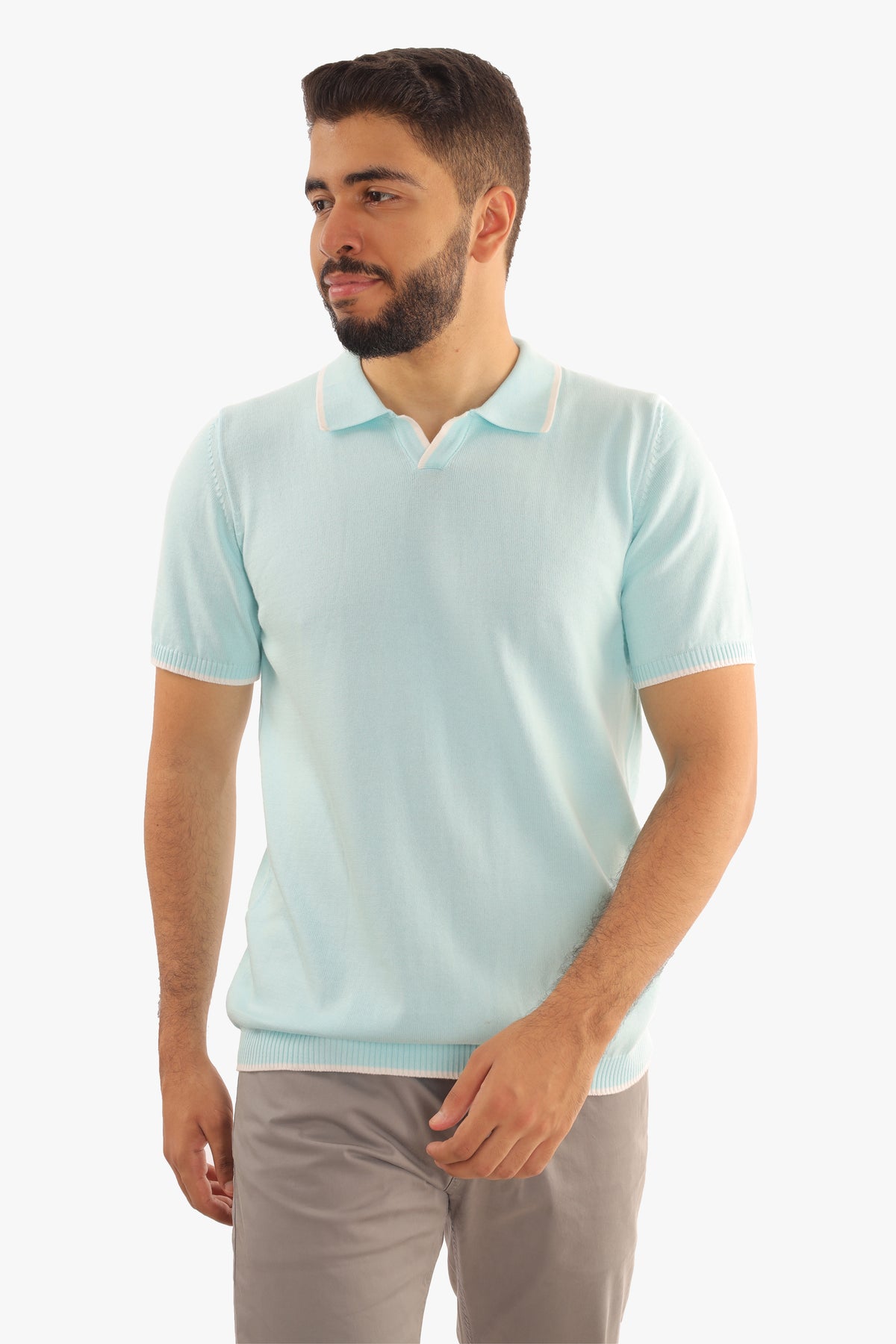 Turquoise Plain knitted Polo