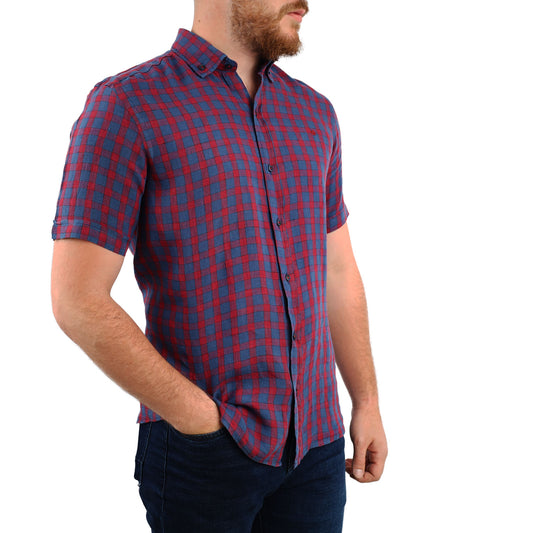 Burgundy checkered linen shirt