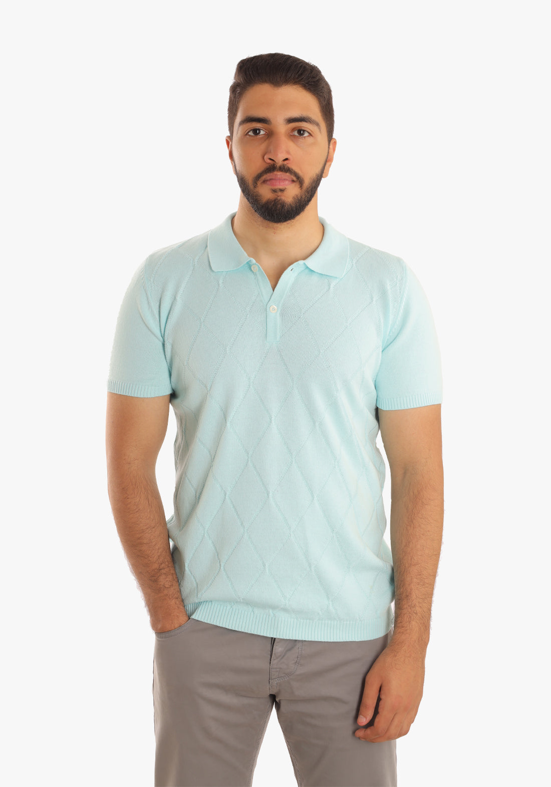 Patterned Trico Polo Turquoise