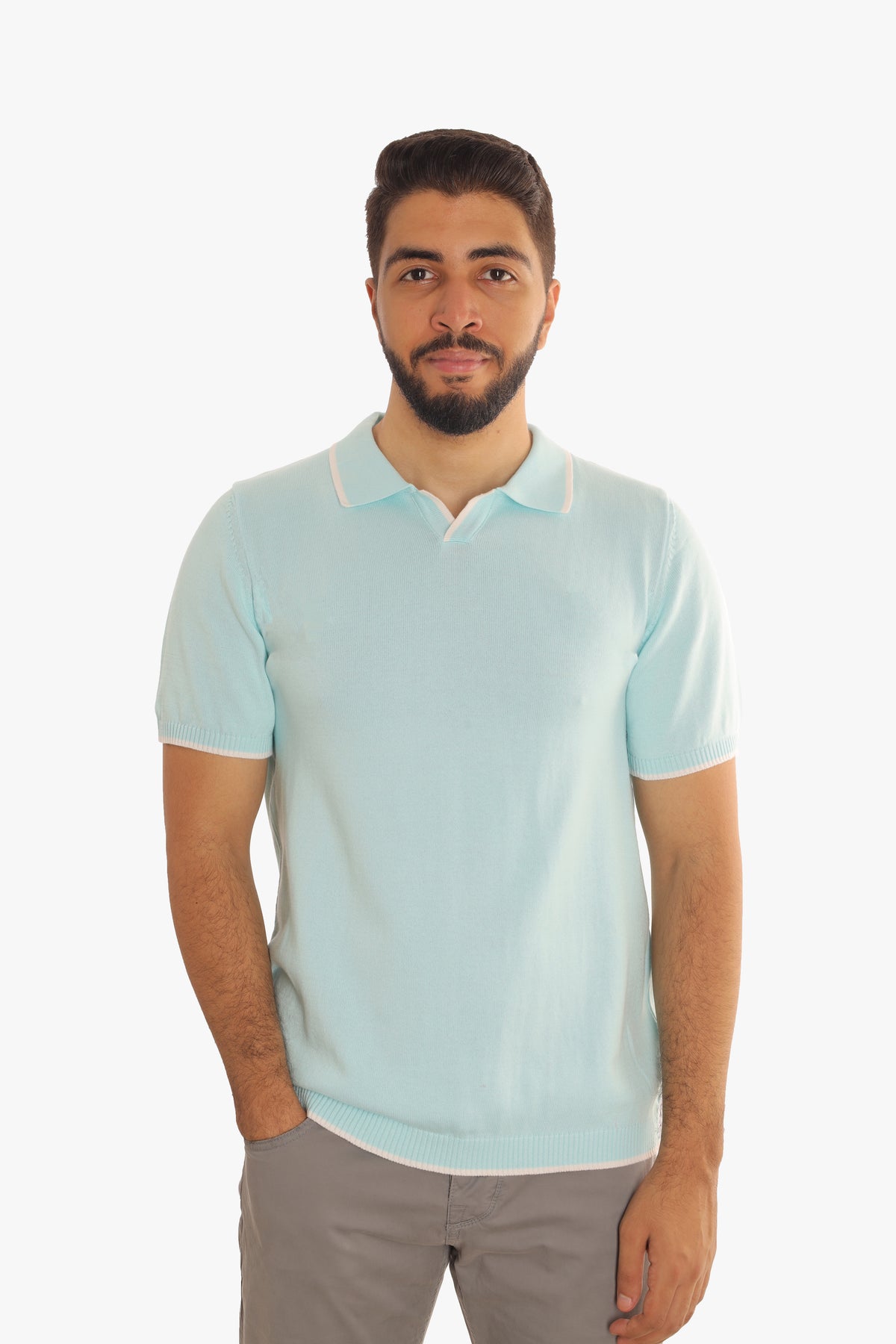 Turquoise Plain knitted Polo