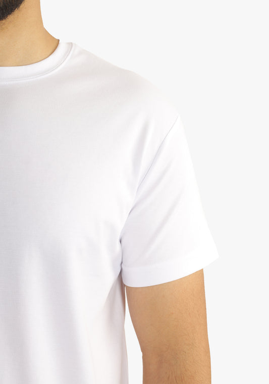 White Basic Jacquard Round Neck T-Shirt