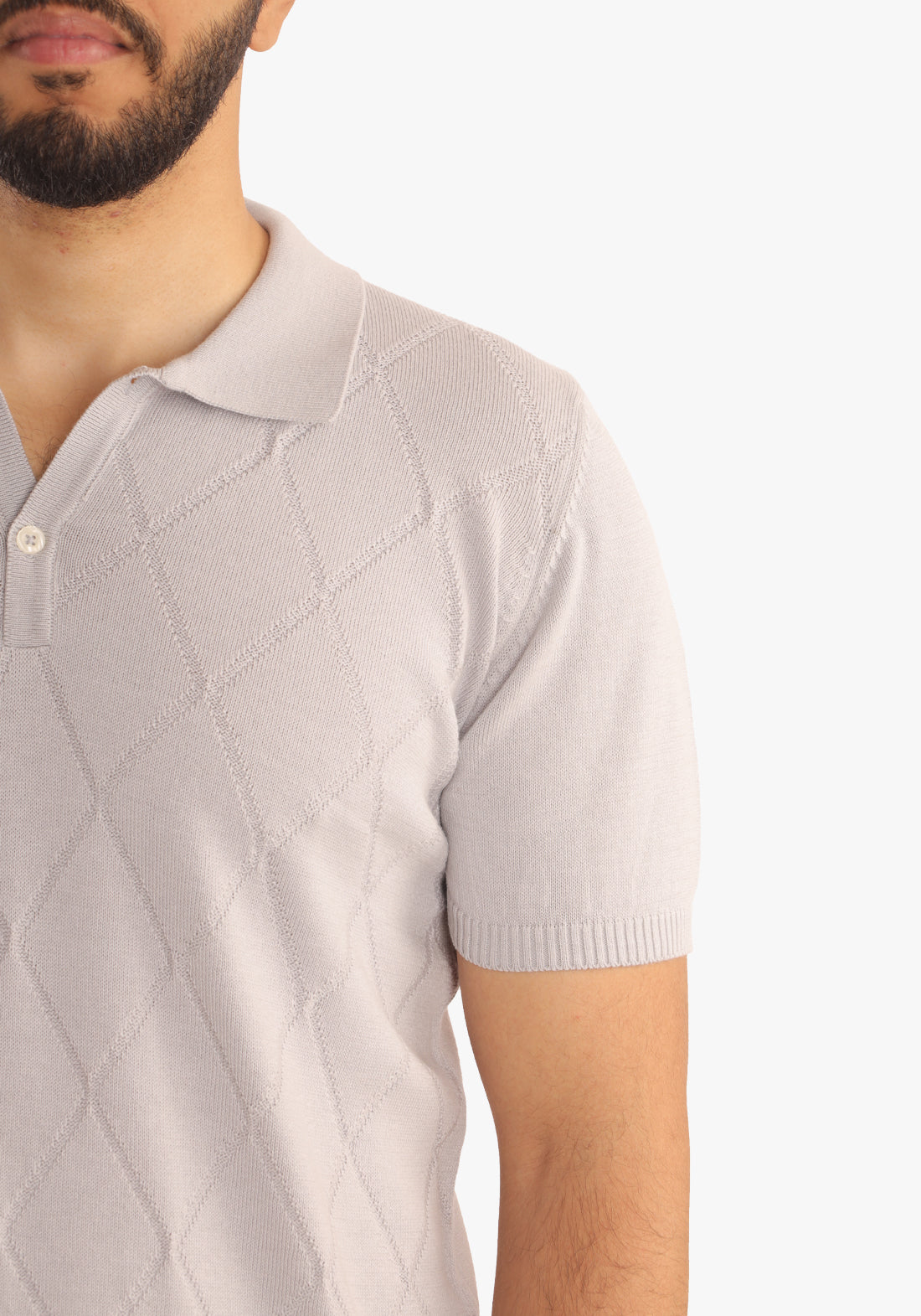 Patterned Trico Polo Light Grey