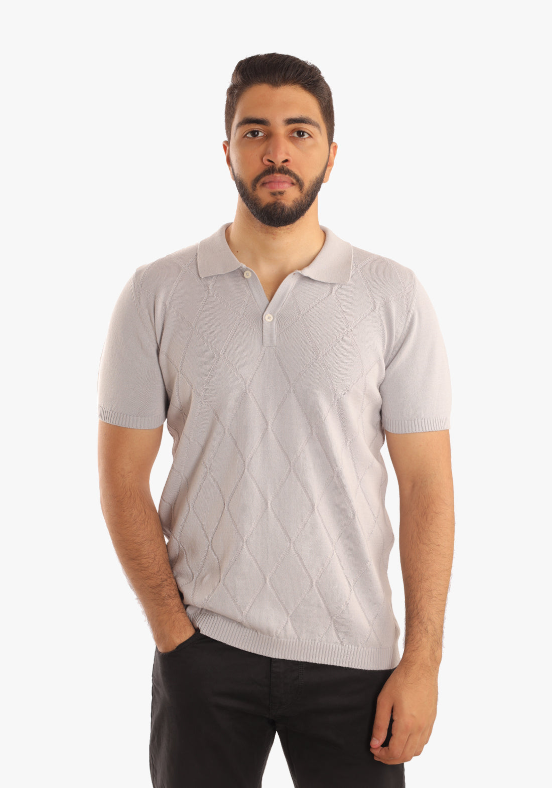 Patterned Trico Polo Light Grey